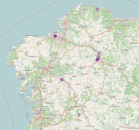 Mapa con pistas de paddle en Galicia